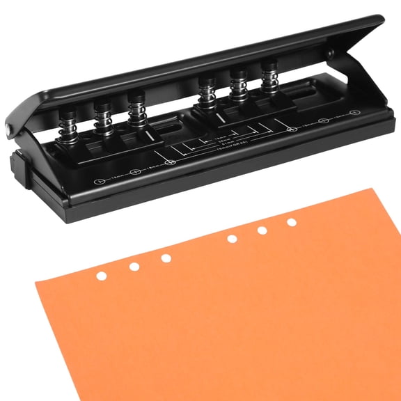 6-Hole Paper Puncher Black, Accommodates A4, A5, A6, A7, A8, B5, M5 Refills, with Adjustable Hole Spacing and Positioning Scale, Punches 6-7 Sheets for Planner, Loose Leaf, and Scrapbooking
