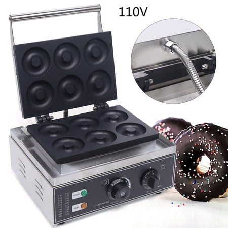 6 Holes Donut Maker Machine Commercial Waffle Donut Machine Electric Non-stick Doughnut Maker 110V 1550W Double-Sided Heating,Depth:0.55",Dia:2.99"