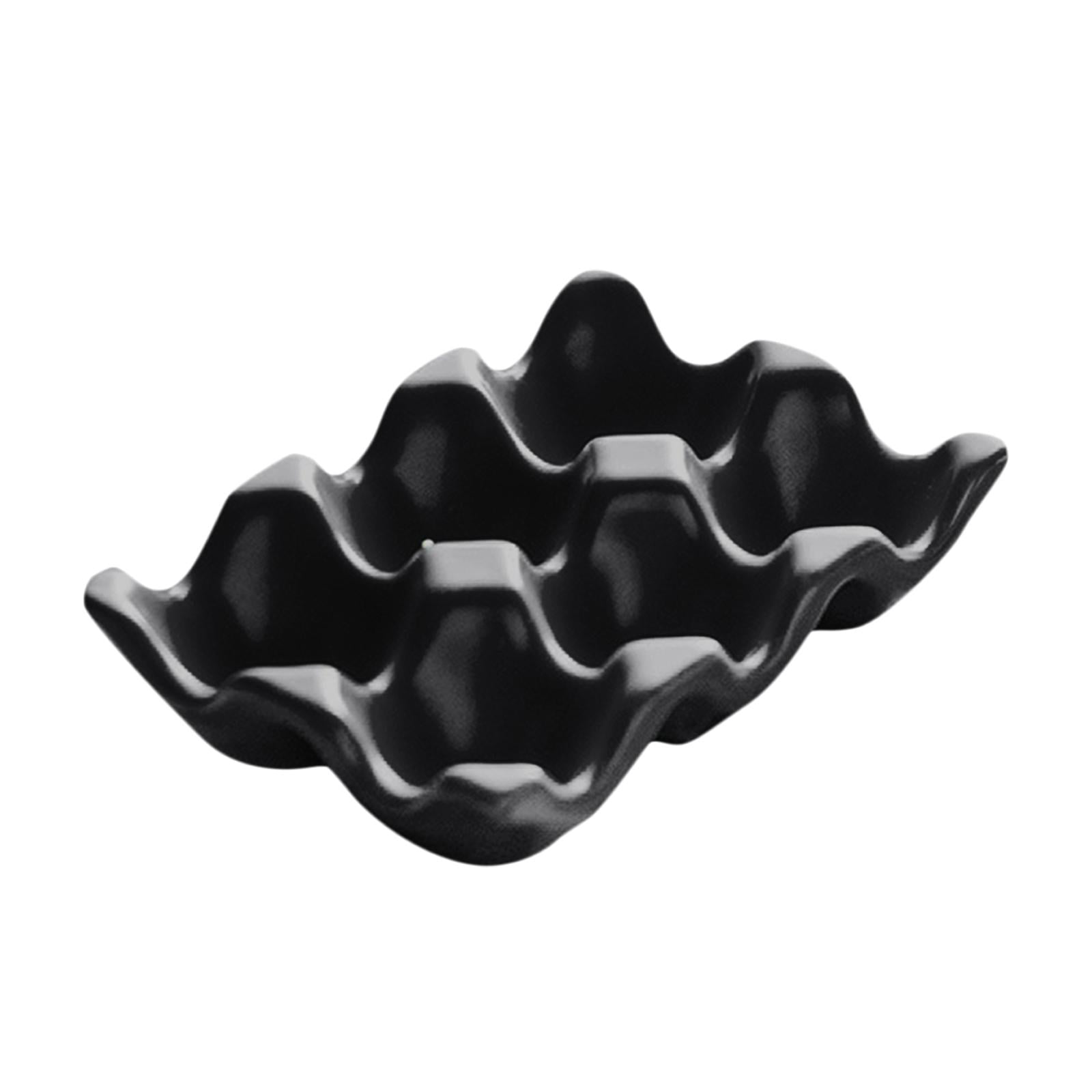 6 Holes Egg Tray Holder Refrigerator Glazed Ceramic Holds 6 Fresh Eggs Egg Storage Lattice Egg Container for Household Drawer Black