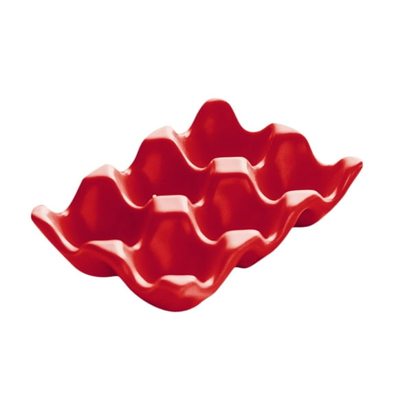 6 Holes Egg Tray Holder Refrigerator Glazed Ceramic Holds 6 Fresh Eggs Egg Storage Lattice Egg Container for Household Drawer Red