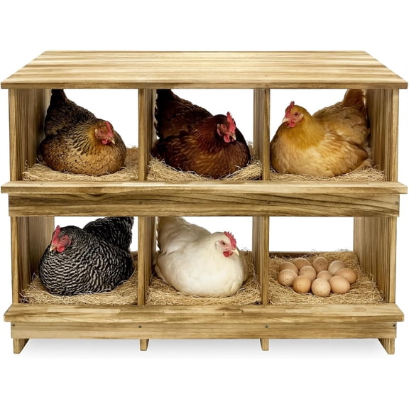 6 Holes Gold Standard Chicken Nesting Box for Laying Eggs, Two-Tier Wooden Nesting Boxes for Chickens, Farmhouse Series Laying Box for Hens, Ducks and Birds