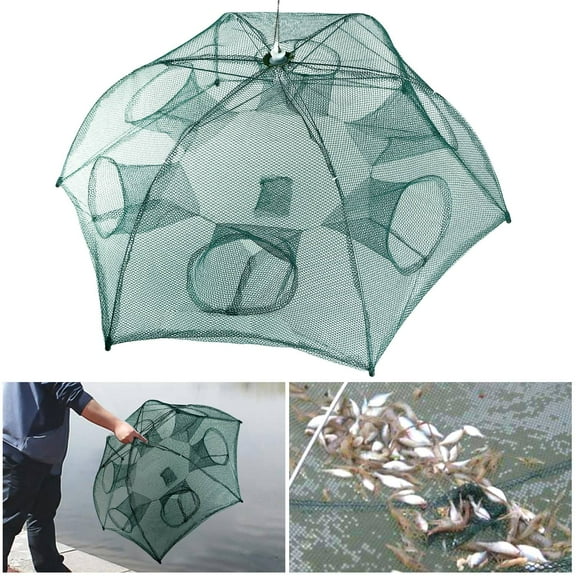 6 Holes Nylon Fishing Trap Net ,Folding Fishing Gear Automatic Minnow Crab Shrimp Bait Net