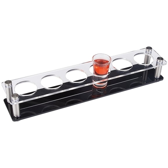 6 Holes Shot Glass Holder Acrylic Tasting Serving Tray Rack Clear Flight Board Display Base Shelves for Whiskey Brandy Vodka Cocktail Wine Party Bar