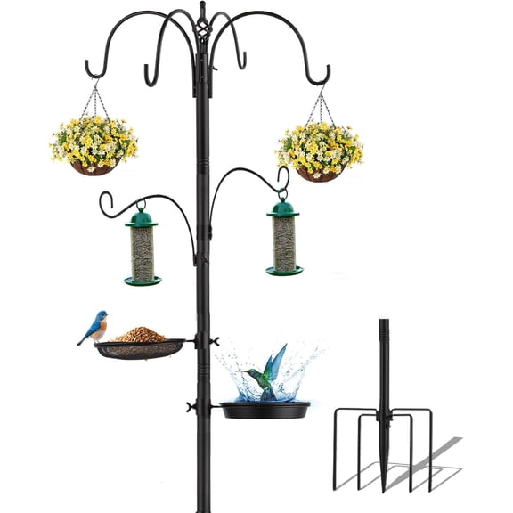 6-Hook Bird Feeding Station Kit,103 Inch Heavy Duty Shepherds Hooks for Outdoor,Adjustable Height Bird Feeder Pole with Mental Tray and Water Bowl,Attracting Wildbirds
