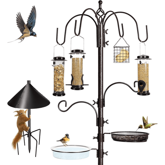 6-Hook Bird Feeding Station Kit Wild Bird Feeder Stand Pole, Multi-Feeder Hangin