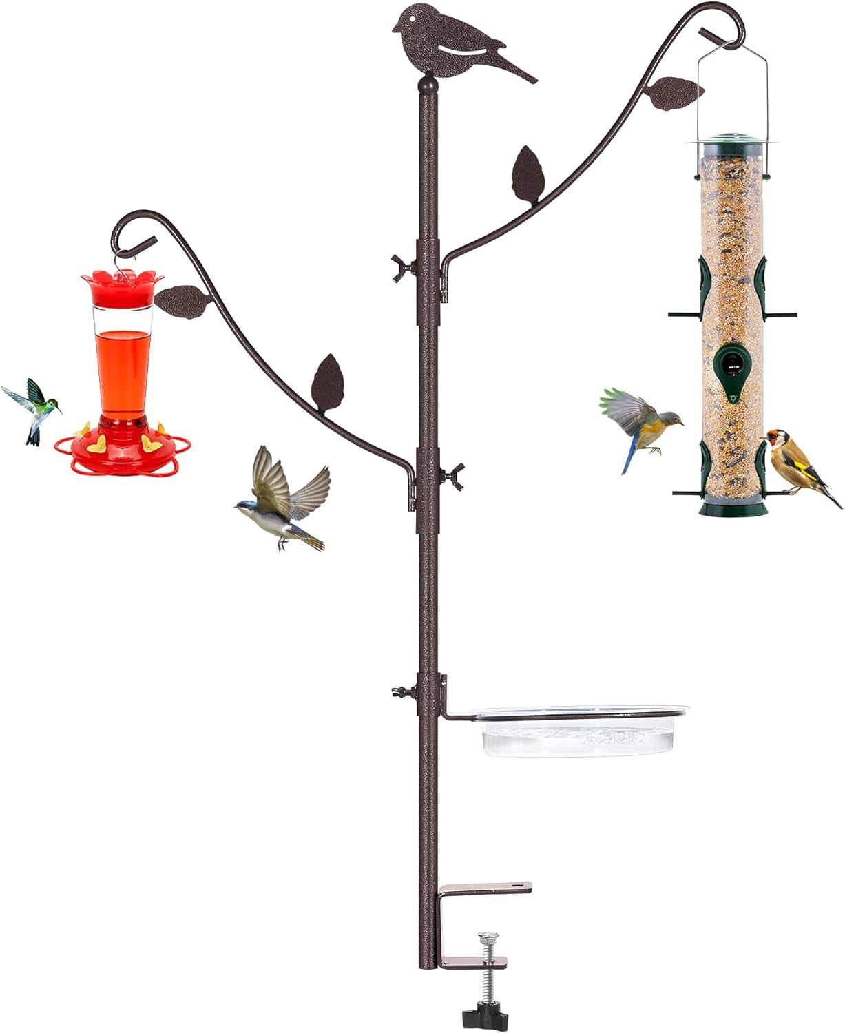 6-Hook Bird Feeding Station Kit Wild Bird Feeder Stand Pole, Multi-Feeder Hanging Kit Stand with Water Bowl