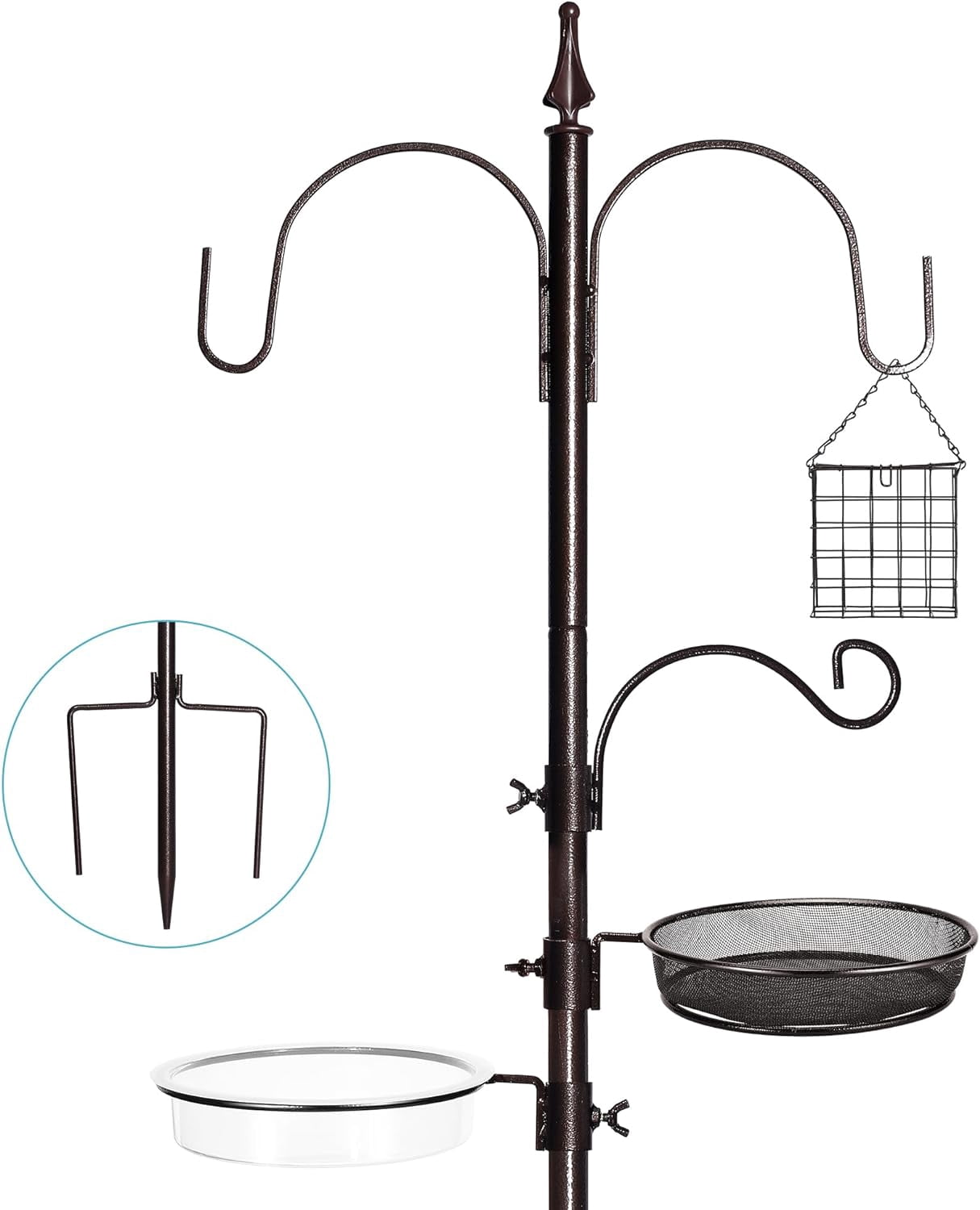 6-Hook Bird Feeding Station Kit Wild Bird Feeder Stand Pole, Multi-Feeder Hanging Kit Stand with Water Bowl