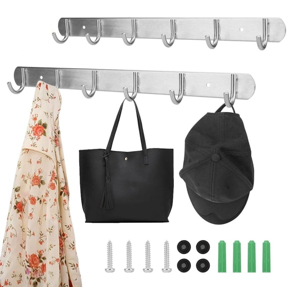 6 Hook Coat Rack Wall Mount 2 Pcs, Coat Hooks Wall Hooks Coat Hangers for Wall, Hat Racks Hooks for Clothes