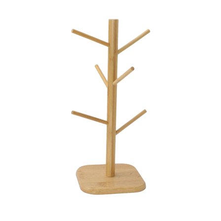 6 Hook Mug Tree Stand Wooden Coffee Cup Holder Kitchen Organizer Storage Rack for Mugs Cups and Utensils Cafe Style Display for Countertop or Wall Mount