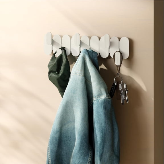 6-Hook Wall Organizer, Coat and Towel Rack, Sand Color, Recycled ABS/Wood Fiber, Easy Installation for Entryway, Bathroom, or Kitchen