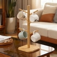 thumbnail image 1 of 6-Hook Wooden Mug Tree Stand - Coffee Cup Holder Rack for Kitchen Counter, Mug Storage Organizer, Cafes Home Kitchen Decor Accessory, Sturdy Display Stand for Mugs Tumblers Drinkware, 6*6*13in, Khaki, 1 of 8