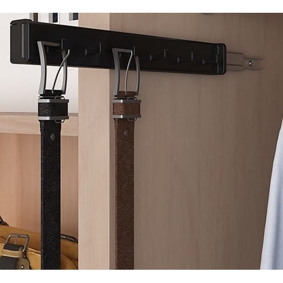 Designer Pullout Belt  Accessory Rack | Reversible 5 or 6 Hooks Heavy-Duty Wardrobe Organizer