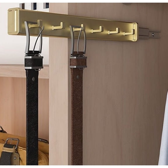 6-Hooks Designer Wardrobe Reversible Closet Belt Rack with Pullout Extension