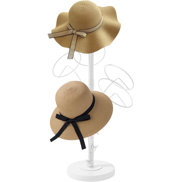 6 Hooks Hat Cap Rack Stand, Adjustable Hooks, Metal Hats Wig Display Hanger for Home Closet Retail Store (White)