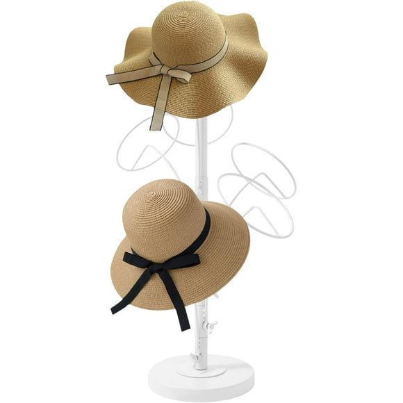 6 Hooks Hat Cap Rack Stand, Adjustable Hooks, Metal Hats Wig Display Hanger for Home Closet Retail Store (White)
