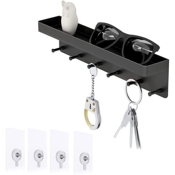 6 Hooks Key Holder Wall Mount, Keys Holder for Wall Decorative, Stainless Steel Key Rack, Wall Mounted Key Organizer and Mail Organizer (Black)by GIXUSIL