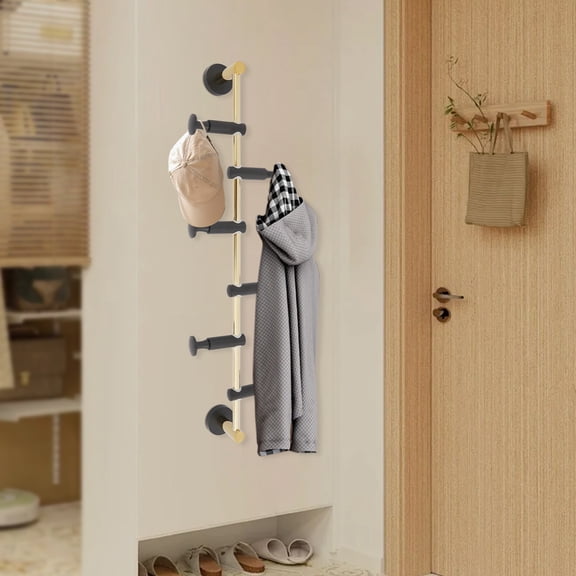 6 Hooks Wall Mounted Coat Rack, Black And Gold Wall Coat Hat Rack Of 5-10kg/11-22lbs Load Bearing Capacity, Rotatable Brass Coat Rack For Hanging Clothes, Towels, Coats, Scarves, Bags, Hats
