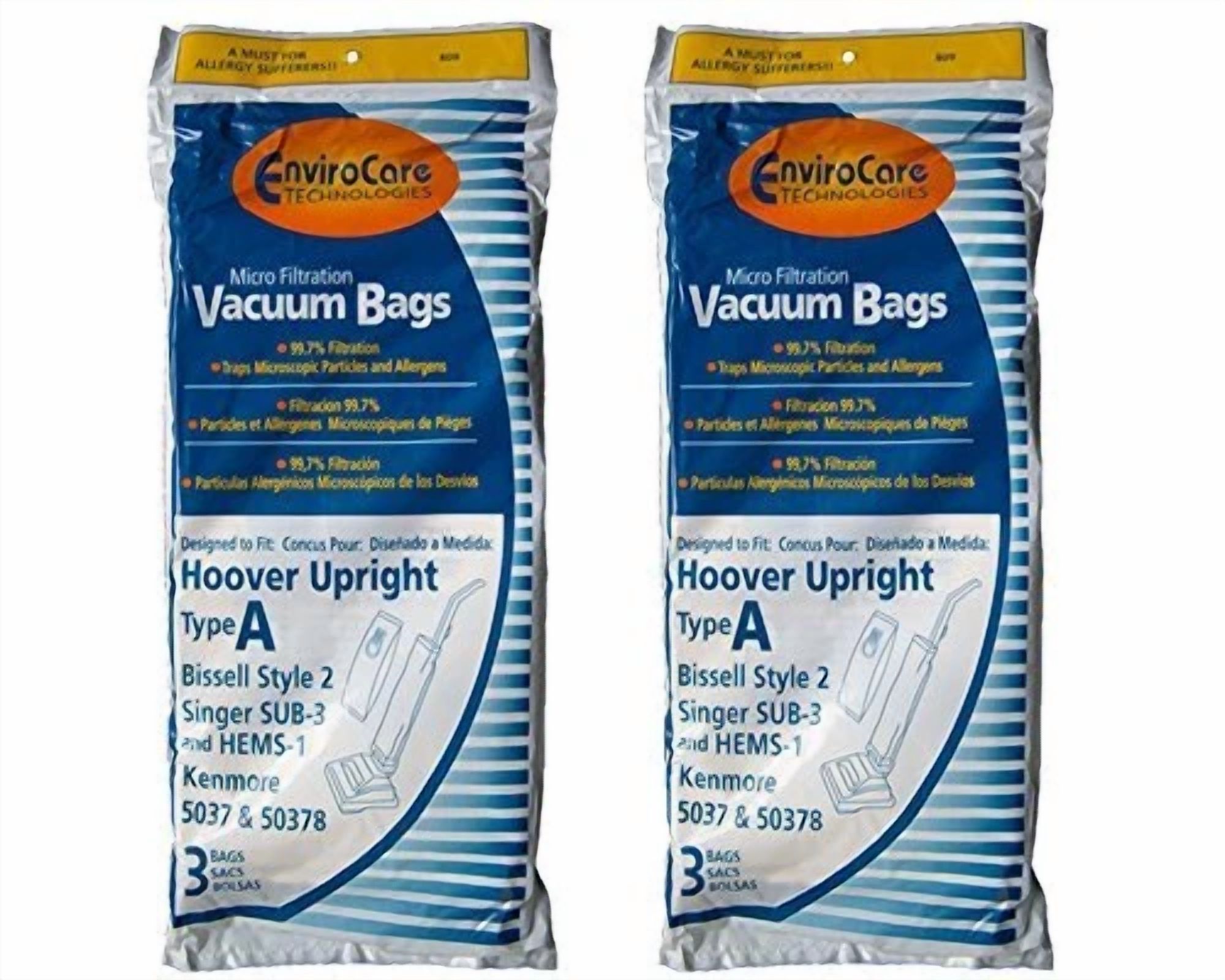 6 Hoover Allergy Vacuum Type A Bags, Convertible, Elite, Legacy, Decades, Con...