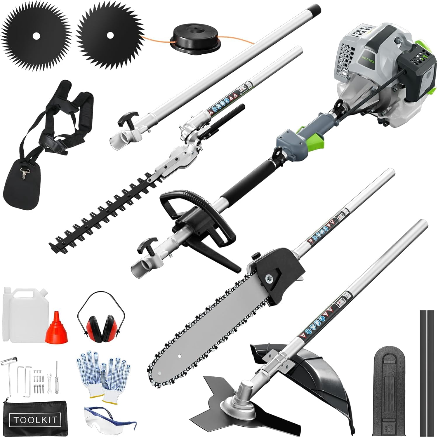 6-IN-1 52CC 2-Stroke Multi-Functional Gas Weed Wacker, String Trimmer Pole Saw Hedge Trimmer Brush Cutter, Safety Lock & Shoulder Strap