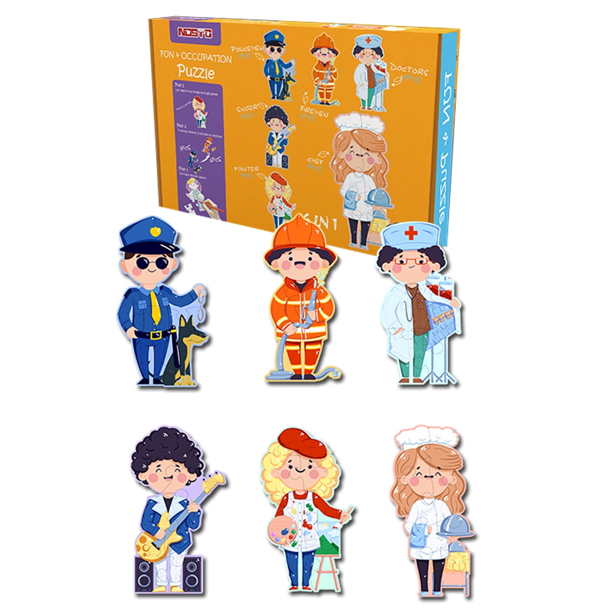 6 IN 1 Coloring Jigsaw Kids Puzzle with 10 Markers - Occupation