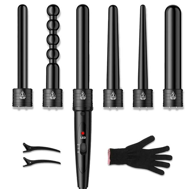 Professional 6IN1 Curling Iron Wand Set Heat Up, Interchangeable