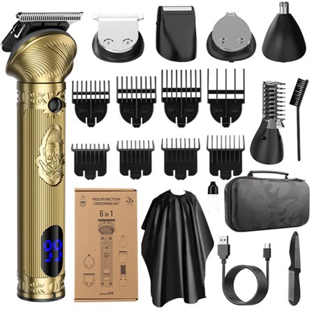 6 IN 1 Hair Clippers for Men Professional Beard Trimmer Cordless Barber Supplies Gifts With 6 Blades
