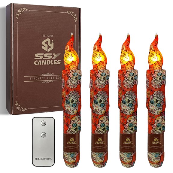 6 INCH Printed Flameless Candle Colored Pattern LED Taper Candles with Remote control for Weddings Home Decoration Christmas