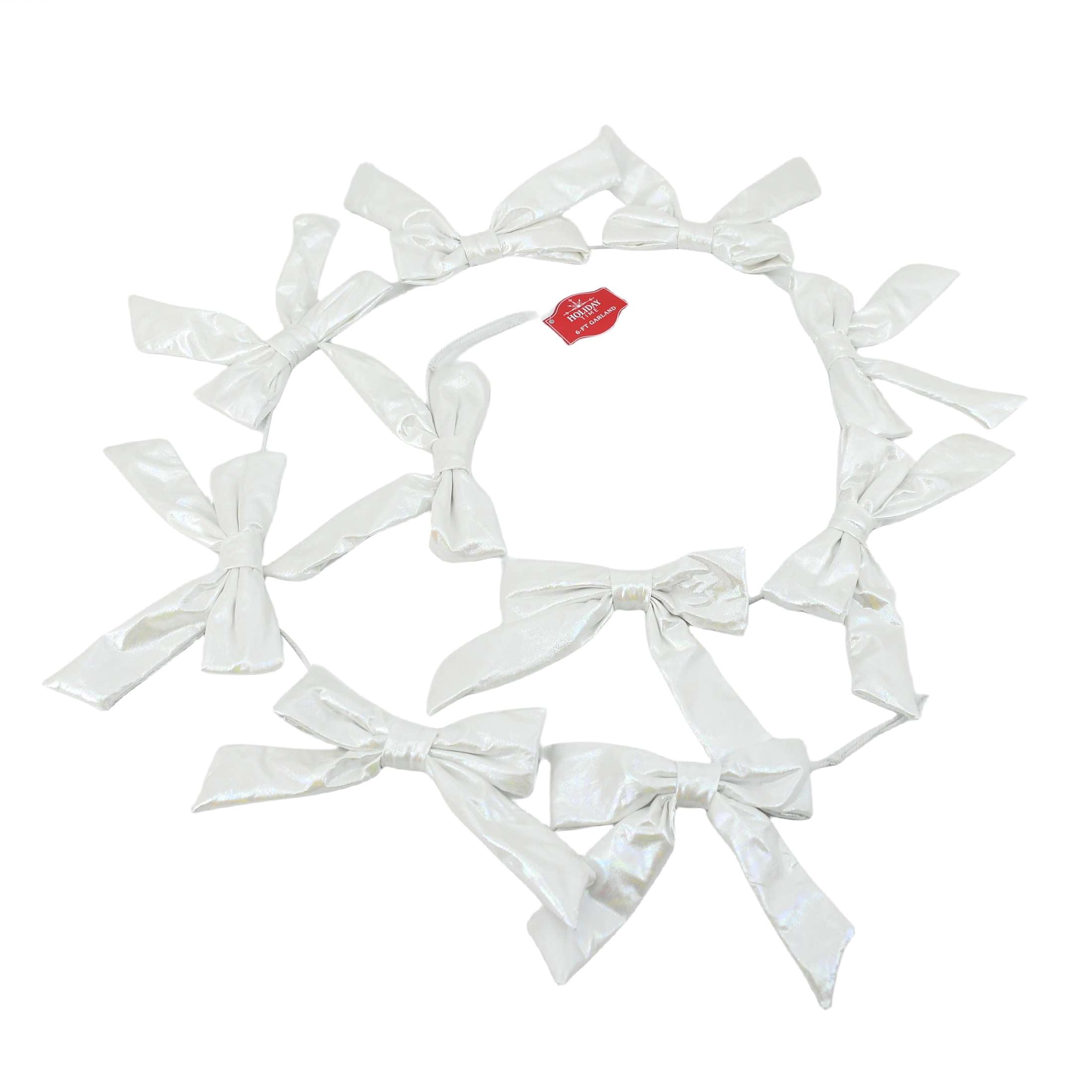 Bow Christmas Garland, Iridescent White, 6', by Holiday Time
