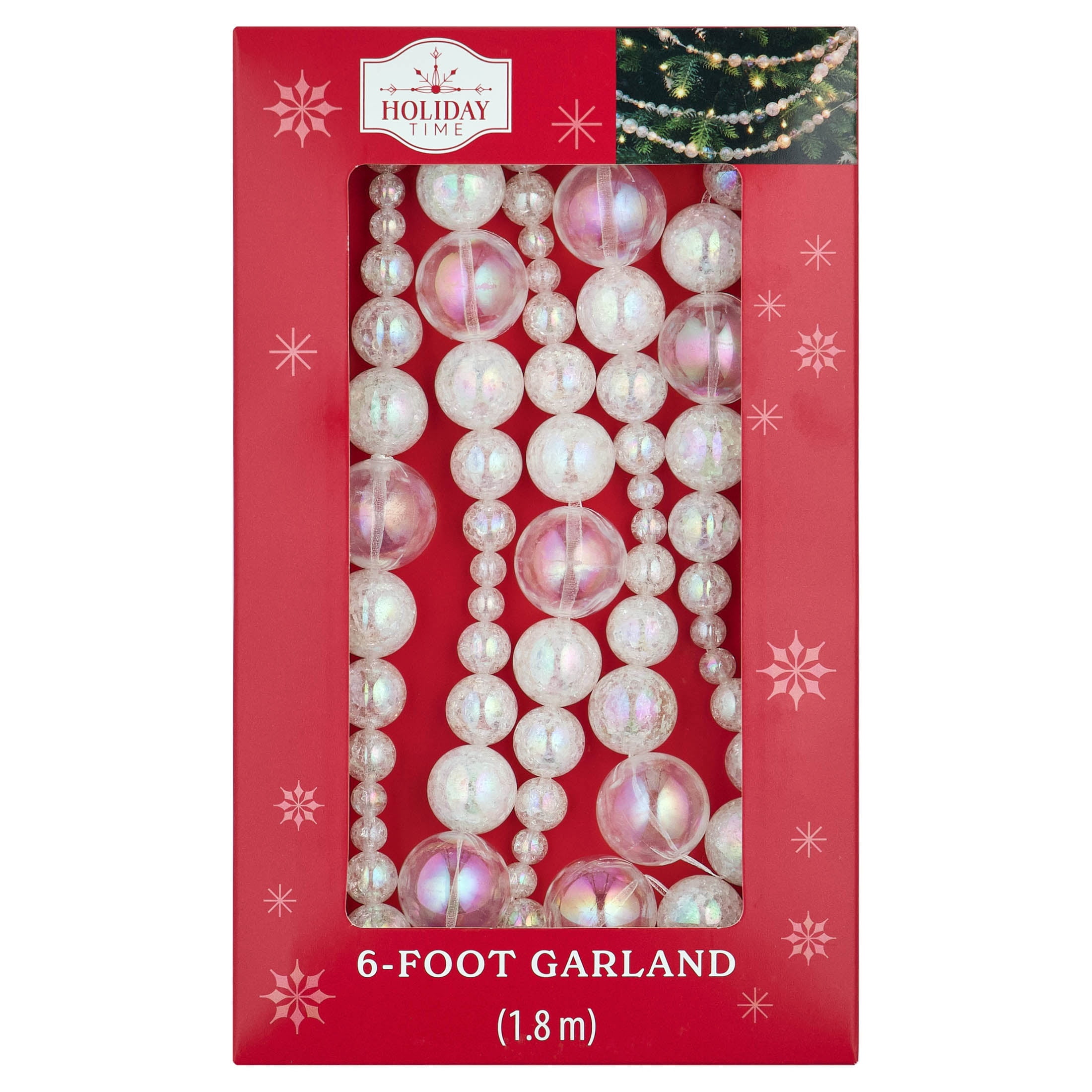 Plastic Bead Christmas Garland, Iridescent White and Clear, 6', by Holiday Time