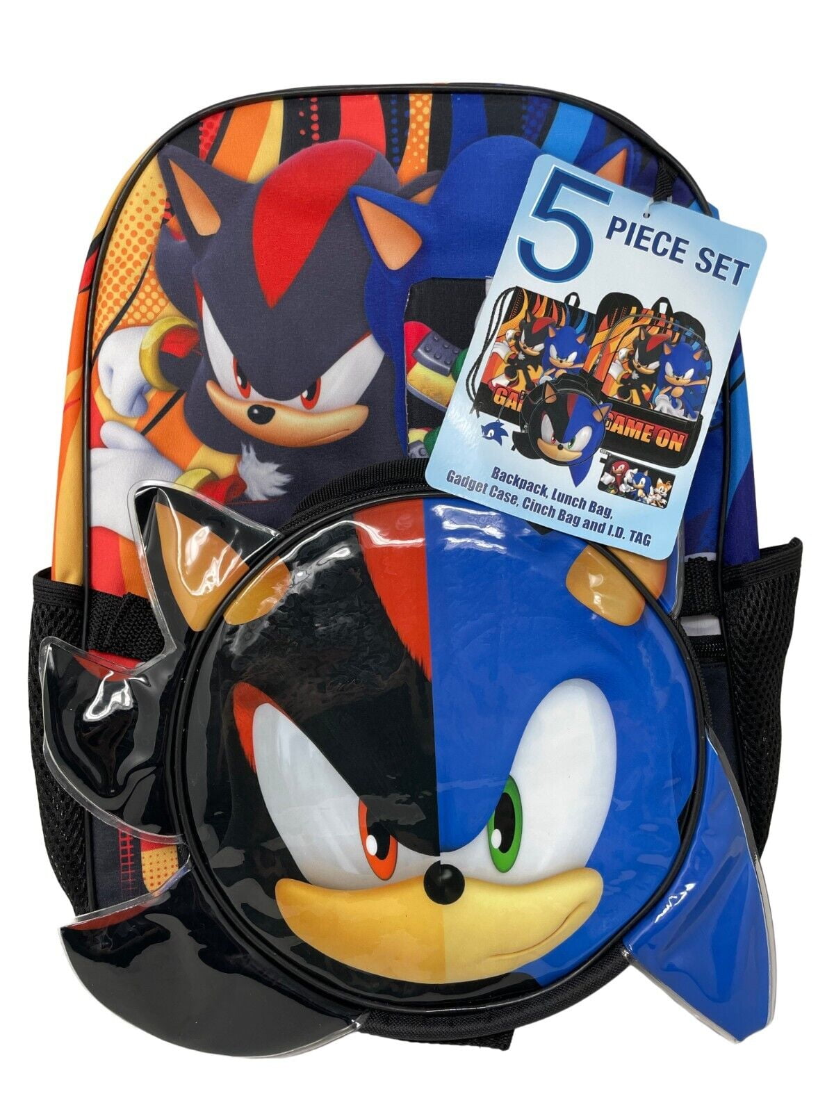 6 ITEMS Sonic the Hedgehog 16Backpack Set- sonic cap, Lunch Bag