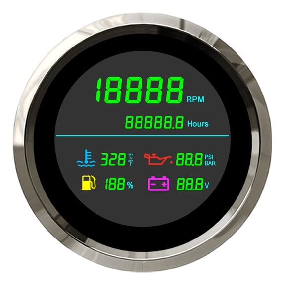 6 In 1 85mm LCD Multi-Function Tachometer Fuel Gauge Water Temperature Oil Pressure 0-10 Bar Sensor For Boat Car Motorcycle ,Easy to Install