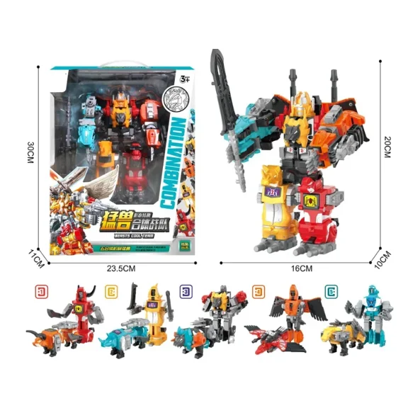 6 In 1 Anime Figures Transformation Ko Predaking Crazy Beast Fit Clan Hexagon Mechanical Shape-shifting Robot Toys Gifts