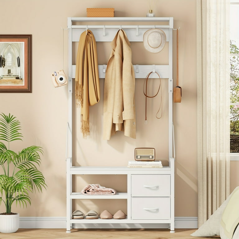 6-In-1 Coat Rack with Entry Hall Tree with 17 Hooks, Fabric