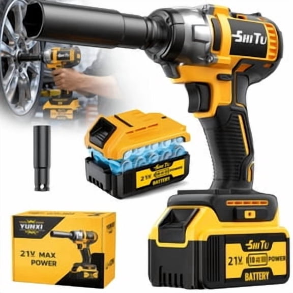 6 In 1 Cordless Impact Wrench Kit 1/2 Inch, 660 Ft-lb Brushless Impact Gun, 3 Forward Speeds, With Built-in LED Light
