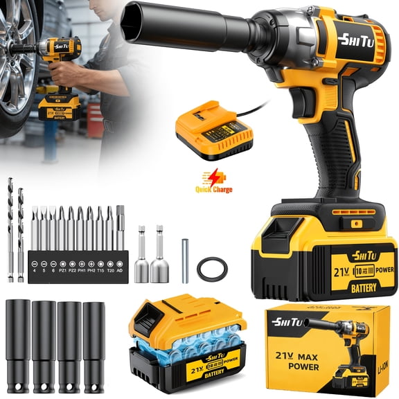 6 In 1 Cordless Impact Wrench Kit 1/2 Inch, 660 Ft-lb Brushless Impact Gun, 3 Forward Speeds, With Built-in LED Light, Heavy Duty Power Tool For Car Tires & Auto Repair