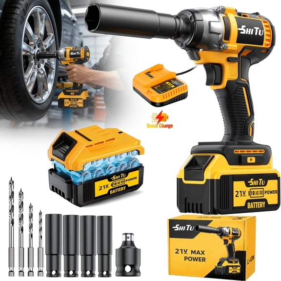 6 In 1 Cordless Impact Wrench Kit 1/2 Inch, 660 Ft-lb Brushless Impact Gun, 3 Forward Speeds, With Built-in LED Light