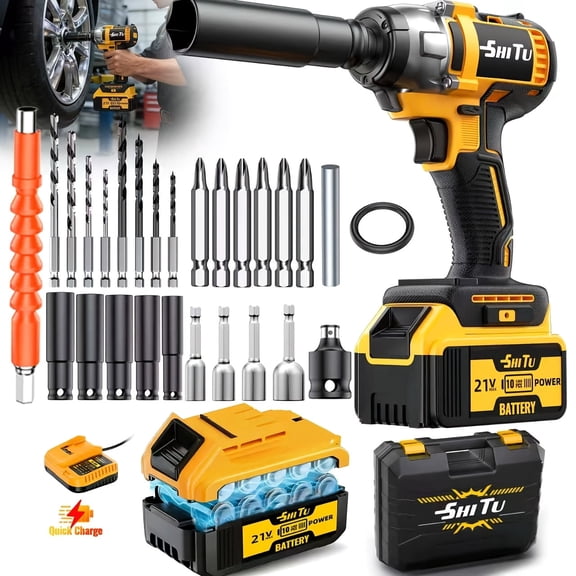 6 In 1 Cordless Impact Wrench Kit 1/2 Inch, 660 Ft-lb Brushless Impact Gun, 3 Forward Speeds, With Built-in LED Light