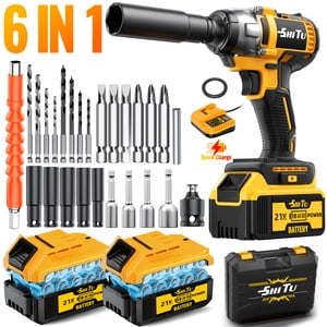 6 In 1 Cordless Impact Wrench Kit 1/2 Inch, 660 Ft-lb Brushless Impact Gun, 3 Forward Speeds, With Built-in LED Light