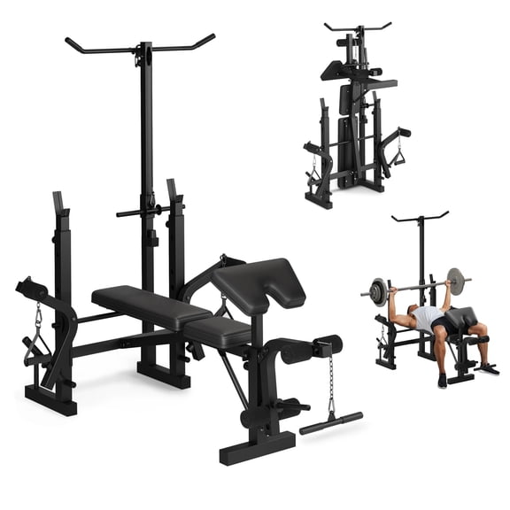 6-In-1 Foldable Weight Bench with Leg Extension & Preacher Curl, Adjustable Bench Press Station for Home Gym, 900LB Capacity, for Barbell Workouts