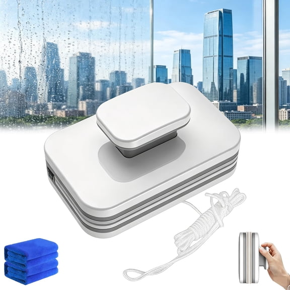 6-In-1 Magnetic Window Cleaner, Double Sided Glass Cleaner Tool with Safety Rope, Magnetic Window Cleaning Brush for Home