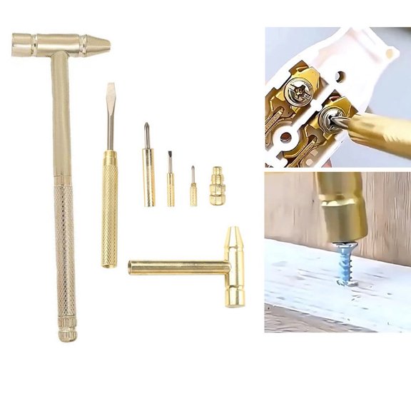 6 In 1 Mini Multifunction Brass Hammer Slotted Cross Screwdriver Bits Tools Hand Tool Multi-Tool Professional Tool Portable Tool Smile Home