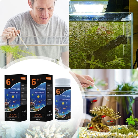 6-In-1 Multi-Functional Aquarium Test Strips Aquarium Test Kit, 6-In-1 Aquarium Water Testing Strips For Ph Nitrite Nitrate General & Carbonate Hardness, 50/100 Count High