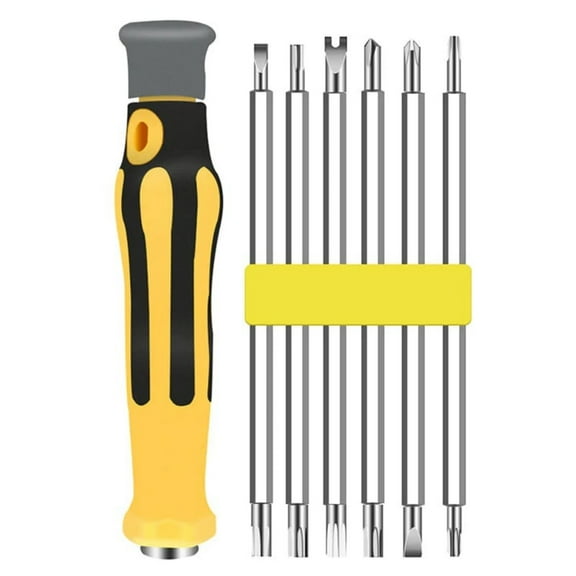 6-In-1 Multipurpose Screwdriver Set, Detachable Handle with Non-Slip Grip, Magnetic Alloy Steel Bits, Portable Household Repair Tool for Electronics & Small Appliances