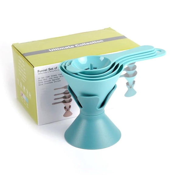 6-In-1 Plastic Kitchen Funnel Set with Egg White Separator for Oil Milk and Juice, Compact Nesting Design in Pink Gray or Blue