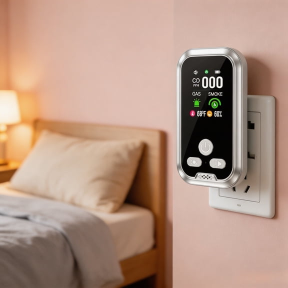6 In 1 Plug In Environment Detector With HD Display For Temperature And Humidity Air Quality Monitor White Plastic 1 Count