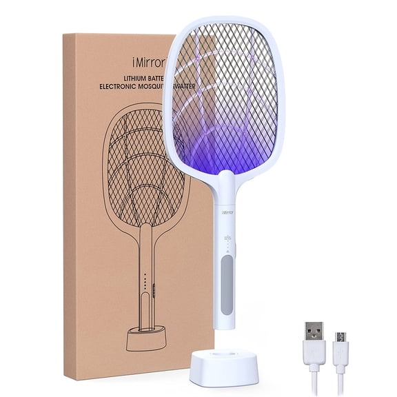 6-In-1 Rotating Head Rechargeable Mosquito Swatter with Telescopic Extension Rod, Electric Fly Swatter Racket, Insect Repellent Device, Indoor Insect & Fruit Fly Repellent, Mosquito Repellent Device