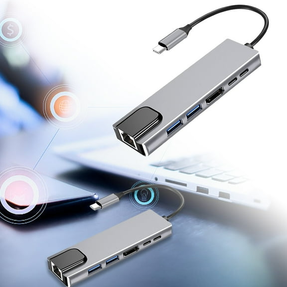 6 In 1 USB C Hub Adapter for Laptop, Multiple Ports, Expand Connectivity, Versatile Docking Station, Metal Material