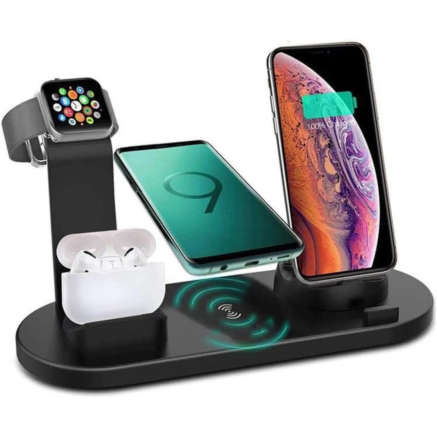 6-in-1 Wireless Charging Station Dock for Smartphones Smartwatches and ...