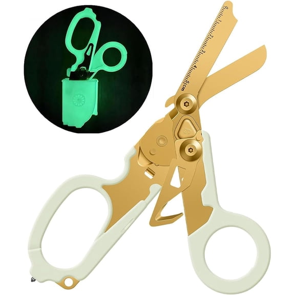 6 In1 Emergency Response Shears, Multifunction Self-luminous Scissors Strap Cutter and Glass Breaker with Compatible Holster