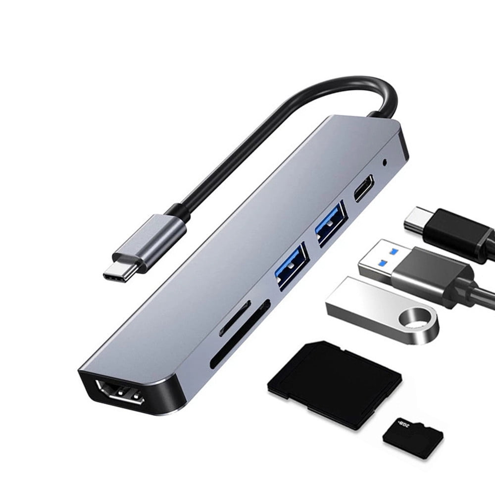 6 In1 HDM/TF SD Card Slot/USB Port Type-C Laptop USB Hub Card Reader Adapter 4K HDMI